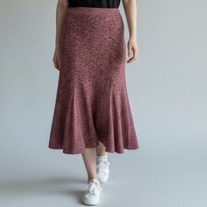 Eva Mendes Ribbed Knit Midi Skirt Womens Size L Soft Stretch Casual Romantic‎